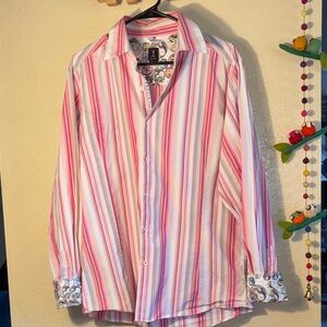 EUC 1 one like no other brand men's button-up shirt featuring a vibrant pink